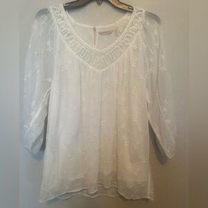 Soft Surrounding pretty flower embroidered sheer sleeve blouse. Size XS